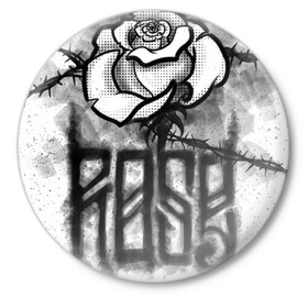 Значок с принтом Терновая роза в Новосибирске,  металл | круглая форма, металлическая застежка в виде булавки | венок | комикс | роза | тату | терновая | эскиз