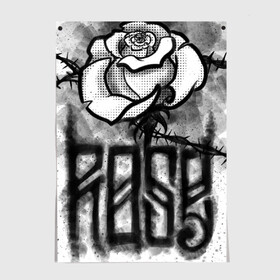 Постер с принтом Терновая роза в Новосибирске, 100% бумага
 | бумага, плотность 150 мг. Матовая, но за счет высокого коэффициента гладкости имеет небольшой блеск и дает на свету блики, но в отличии от глянцевой бумаги не покрыта лаком | венок | комикс | роза | тату | терновая | эскиз