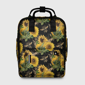 Женский рюкзак 3D с принтом Fashion Sunflowers and bees в Новосибирске, 100% полиэстер | лямки с регулируемой длиной, сверху ручки, чтобы рюкзак нести как сумку. Основное отделение закрывается на молнию, как и внешний карман. Внутри два дополнительных кармана, один из которых закрывается на молнию. По бокам два дополнительных кармашка, куда поместится маленькая бутылочка
 | black | fashion | flowers | flowers lovers | sunflower | sunflowers | букет подсолнухов | весенние подсолнухи | жёлтые подсолнухи | летние подсолнухи | летние цветы | насекомые | подсолнечник | подсолнухи
