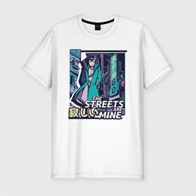 Мужская футболка хлопок Slim с принтом Anime Vaporwave Girl в Новосибирске, 92% хлопок, 8% лайкра | приталенный силуэт, круглый вырез ворота, длина до линии бедра, короткий рукав | art | japan | japanese | landscape | neon | night | street | tokyo | urban | арт | вапорвейв | вывеска | девочка из манги | комиксы | манга | мои улицы | неон | ночь | паровая волна | пейзаж | персонаж аниме | рисунок в стиле аниме