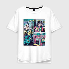 Мужская футболка хлопок Oversize с принтом Vaporwave Anime Level UP в Новосибирске, 100% хлопок | свободный крой, круглый ворот, “спинка” длиннее передней части | art | hp mp | japan | japanese | landscape | social life | tokyo | арт | вапорвейв | девочка из манги | здоровье | комиксы | компьютер | мана | манга | паровая волна | персонаж аниме | приставка | рисунок в стиле аниме