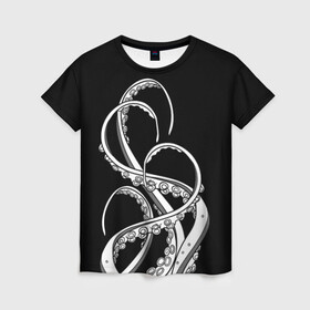 Женская футболка 3D с принтом Octopus Black and White в Новосибирске, 100% полиэфир ( синтетическое хлопкоподобное полотно) | прямой крой, круглый вырез горловины, длина до линии бедер | fish | kraken | ocean spirit | octopus | sea | summer | вода | водный мир | животные | зверь | кальмар | кракен | лето | монстр | море | морская живность | морские обитатели | осьминог | отпуск | рыба | черно белый | чуд