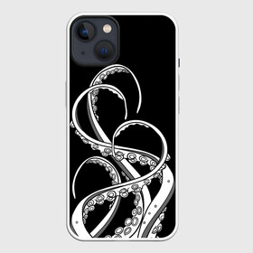 Чехол для iPhone 13 с принтом Octopus Black and White в Новосибирске,  |  | fish | kraken | ocean spirit | octopus | sea | summer | вода | водный мир | животные | зверь | кальмар | кракен | лето | монстр | море | морская живность | морские обитатели | осьминог | отпуск | рыба | черно белый | чуд