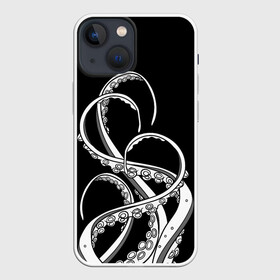 Чехол для iPhone 13 mini с принтом Octopus Black and White в Новосибирске,  |  | fish | kraken | ocean spirit | octopus | sea | summer | вода | водный мир | животные | зверь | кальмар | кракен | лето | монстр | море | морская живность | морские обитатели | осьминог | отпуск | рыба | черно белый | чуд