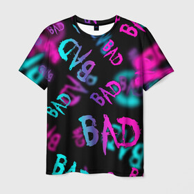 Мужская футболка 3D с принтом BAD в Новосибирске, 100% полиэфир | прямой крой, круглый вырез горловины, длина до линии бедер | граффити | неоновая надпись | пафосная надпись | прикольная надпись | холодные цвета