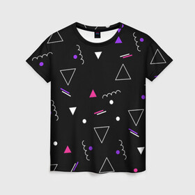 Женская футболка 3D с принтом Фигуры в Новосибирске, 100% полиэфир ( синтетическое хлопкоподобное полотно) | прямой крой, круглый вырез горловины, длина до линии бедер | абстракция | геометрические фигуры | детский | треугольник | школа