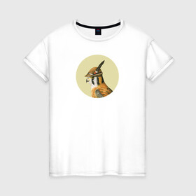 Женская футболка хлопок с принтом Американская пустельга в Новосибирске, 100% хлопок | прямой крой, круглый вырез горловины, длина до линии бедер, слегка спущенное плечо | анималистика | графика | пастель | птица | птицы | птицы в шляпах | пустельга | рисунок | тирольская шляпа