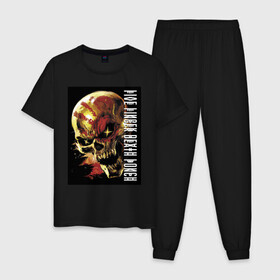 Мужская пижама хлопок с принтом Five Finger Death Punch в Новосибирске, 100% хлопок | брюки и футболка прямого кроя, без карманов, на брюках мягкая резинка на поясе и по низу штанин
 | Тематика изображения на принте: fangs | groove metal | group | jaw | rock | skull | star | грув металл | группа | звезда | клыки | пасть | рок | череп