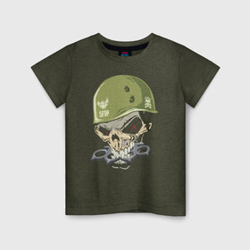 Детская футболка хлопок с принтом Five Finger Death Punch в Новосибирске, 100% хлопок | круглый вырез горловины, полуприлегающий силуэт, длина до линии бедер | fangs | groove metal | group | helmet | jaw | rock | грув металл | группа | клыки | пасть | рок | череп | шлем