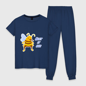 Женская пижама хлопок с принтом Пчела Blet it bee в Новосибирске, 100% хлопок | брюки и футболка прямого кроя, без карманов, на брюках мягкая резинка на поясе и по низу штанин | blet it bee | let it be | пчела | так блэт