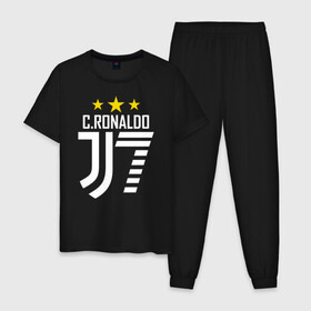 Мужская пижама хлопок с принтом C.RONALDO J7 3 звезды в Новосибирске, 100% хлопок | брюки и футболка прямого кроя, без карманов, на брюках мягкая резинка на поясе и по низу штанин
 | 7 | champion | cr7 | cristiano ronaldo | fifa | football | football club | juventus | soccer | uefa | игра | криштиану роналду | лига чемпионов | реал мадрид | сборная португалии | спорт | уефа | фифа | фк | футбол | футболь