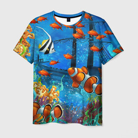 Мужская футболка 3D с принтом На глубине | Рыбки | Пляжная в Новосибирске, 100% полиэфир | прямой крой, круглый вырез горловины, длина до линии бедер | море | мультяшки | океан | пляжная | рыба | рыбки | рыбы