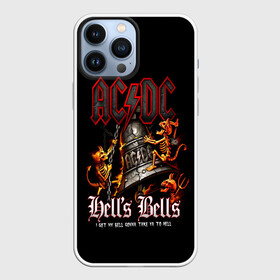 Чехол для iPhone 13 Pro Max с принтом AC DC Hells Bells в Новосибирске,  |  | Тематика изображения на принте: ac dc | acdc | back in black | columbia | epic | force | guitar | pop | rock | vevo | ангус | ангус янг | ас дс | асдс | блюз | бон скотт | брайан джонсон | дэйв эванс | клифф уильямс | крис слейд | малькольм янг | рок | стиви янг | фил радд