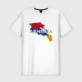 Мужская футболка хлопок Slim с принтом Armenia Map в Новосибирске, 92% хлопок, 8% лайкра | приталенный силуэт, круглый вырез ворота, длина до линии бедра, короткий рукав | armenia | armenya | арарат | армения | армяне | армянин | горы | ереван | кавказ | народ | саркисян | ссср | страна | флаг