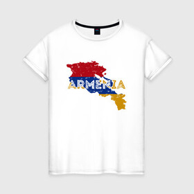 Женская футболка хлопок с принтом Armenia Map в Новосибирске, 100% хлопок | прямой крой, круглый вырез горловины, длина до линии бедер, слегка спущенное плечо | Тематика изображения на принте: armenia | armenya | арарат | армения | армяне | армянин | горы | ереван | кавказ | народ | саркисян | ссср | страна | флаг