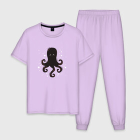 Мужская пижама хлопок с принтом Осьминог каваи в Новосибирске, 100% хлопок | брюки и футболка прямого кроя, без карманов, на брюках мягкая резинка на поясе и по низу штанин
 | cute | octopus | милый | морское | осьминог | осьминожка | паттерн | тентакли | щупальца