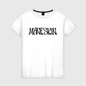 Женская футболка хлопок с принтом Maneskin в Новосибирске, 100% хлопок | прямой крой, круглый вырез горловины, длина до линии бедер, слегка спущенное плечо | maneskin | евровидение 2021 | манескин | монскин