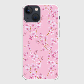 Чехол для iPhone 13 mini с принтом Цветущая розовая вишня в Новосибирске,  |  | cherry blossom | sakura | азия | весна | ветки | вишня | для девушки | женский | милый | нежный | природа | розовый | сакура | цветение | цветочный принт | цветущая вишня | цветущие ветки | цветущий миндаль