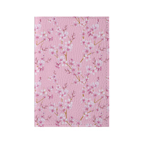 Обложка для паспорта матовая кожа с принтом Цветущая розовая вишня в Новосибирске, натуральная матовая кожа | размер 19,3 х 13,7 см; прозрачные пластиковые крепления | cherry blossom | sakura | азия | весна | ветки | вишня | для девушки | женский | милый | нежный | природа | розовый | сакура | цветение | цветочный принт | цветущая вишня | цветущие ветки | цветущий миндаль