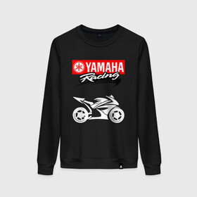 Женский свитшот хлопок с принтом YAMAHA / ЯМАХА / RACING в Новосибирске, 100% хлопок | прямой крой, круглый вырез, на манжетах и по низу широкая трикотажная резинка  | motorcycle | yamaha | yzf r6. | байк | байкер | мотоспорт | мототехника | мотоцикл | мотоциклист | скутер | ямаха