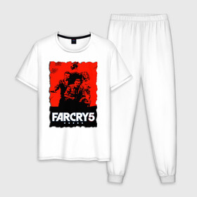 Мужская пижама хлопок с принтом FARCRY  | ФАРКРАЙ  в Новосибирске, 100% хлопок | брюки и футболка прямого кроя, без карманов, на брюках мягкая резинка на поясе и по низу штанин
 | Тематика изображения на принте: farcry | fc 5 | fc5 | фар край