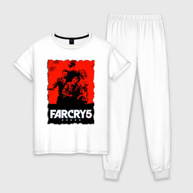 Женская пижама хлопок с принтом FARCRY  | ФАРКРАЙ  в Новосибирске, 100% хлопок | брюки и футболка прямого кроя, без карманов, на брюках мягкая резинка на поясе и по низу штанин | farcry | fc 5 | fc5 | фар край
