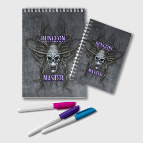 Блокнот с принтом DM Dungeon Master SKULL в Новосибирске, 100% бумага | 48 листов, плотность листов — 60 г/м2, плотность картонной обложки — 250 г/м2. Листы скреплены удобной пружинной спиралью. Цвет линий — светло-серый
 | dd | dm | dungeon master | dungeons and dragons | skull | днд | мастер подземелий | подземелья и драконы