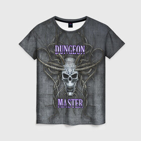 Женская футболка 3D с принтом DM | Dungeon Master | SKULL в Новосибирске, 100% полиэфир ( синтетическое хлопкоподобное полотно) | прямой крой, круглый вырез горловины, длина до линии бедер | dd | dm | dungeon master | dungeons and dragons | skull | днд | мастер подземелий | подземелья и драконы
