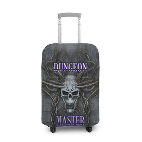 Чехол для чемодана 3D с принтом DM Dungeon Master SKULL в Новосибирске, 86% полиэфир, 14% спандекс | двустороннее нанесение принта, прорези для ручек и колес | dd | dm | dungeon master | dungeons and dragons | skull | днд | мастер подземелий | подземелья и драконы