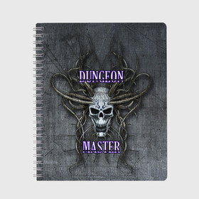 Тетрадь с принтом DM Dungeon Master SKULL в Новосибирске, 100% бумага | 48 листов, плотность листов — 60 г/м2, плотность картонной обложки — 250 г/м2. Листы скреплены сбоку удобной пружинной спиралью. Уголки страниц и обложки скругленные. Цвет линий — светло-серый
 | dd | dm | dungeon master | dungeons and dragons | skull | днд | мастер подземелий | подземелья и драконы