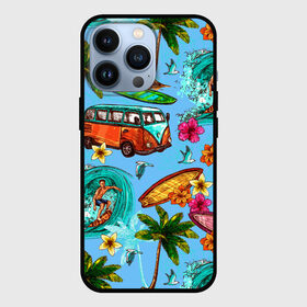 Чехол для iPhone 13 Pro с принтом Пальмы, волны, серфинг в Новосибирске,  |  | Тематика изображения на принте: beach | club | palm | party | sea | summer | tropical | волна | волны | жара | летние | лето | море | очки | пальмы | пляж | серф | серфинг | тропический