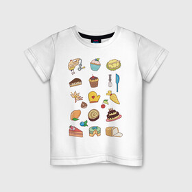 Детская футболка хлопок с принтом Кулинарные моменты в Новосибирске, 100% хлопок | круглый вырез горловины, полуприлегающий силуэт, длина до линии бедер | вишня | еда | кексик | миксер | пироженое | торт