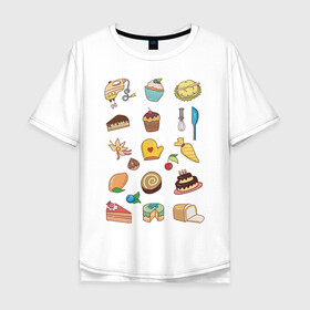 Мужская футболка хлопок Oversize с принтом Кулинарные моменты в Новосибирске, 100% хлопок | свободный крой, круглый ворот, “спинка” длиннее передней части | вишня | еда | кексик | миксер | пироженое | торт
