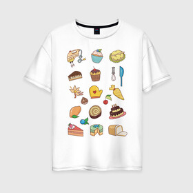 Женская футболка хлопок Oversize с принтом Кулинарные моменты в Новосибирске, 100% хлопок | свободный крой, круглый ворот, спущенный рукав, длина до линии бедер
 | вишня | еда | кексик | миксер | пироженое | торт