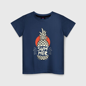 Детская футболка хлопок с принтом Летний ананасик в Новосибирске, 100% хлопок | круглый вырез горловины, полуприлегающий силуэт, длина до линии бедер | summer | tropical | ананас | вечеринка | жара | летние | лето | пальмы | тропический