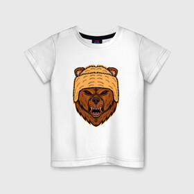 Детская футболка хлопок с принтом Грозный медведь в Новосибирске, 100% хлопок | круглый вырез горловины, полуприлегающий силуэт, длина до линии бедер | bear | kuma | гризли | грозный | крутой | медведь | мишка