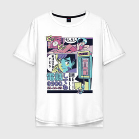 Мужская футболка хлопок Oversize с принтом Vaporwave Anime - Call me в Новосибирске, 100% хлопок | свободный крой, круглый ворот, “спинка” длиннее передней части | art | hp mp | japan | japanese | love | social life | tokyo | аниме | арт | вапорвейв | девочка из манги | здоровье | комиксы | любовь | мана | манга | паровая волна | персонаж аниме | рисунок в стиле аниме | социализация