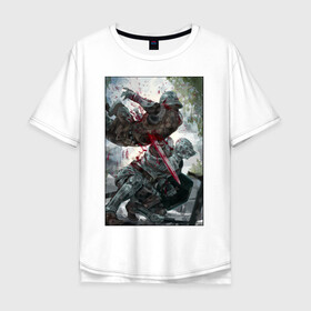 Мужская футболка хлопок Oversize с принтом Dark Souls воины в Новосибирске, 100% хлопок | свободный крой, круглый ворот, “спинка” длиннее передней части | dark souls | fantasy | iron | warrior | бойцы | в доспехах | крестоносцы | фентези