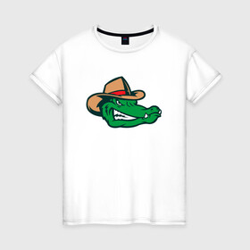 Женская футболка хлопок с принтом Аллигатор в панаме в Новосибирске, 100% хлопок | прямой крой, круглый вырез горловины, длина до линии бедер, слегка спущенное плечо | alligator | crocodile | reptile | аллигатор | крокодил | крокодильчик