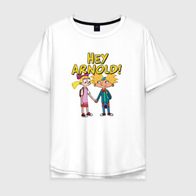 Мужская футболка хлопок Oversize с принтом Арнольд и Хельга в Новосибирске, 100% хлопок | свободный крой, круглый ворот, “спинка” длиннее передней части | Тематика изображения на принте: arnold | helga | hey | hey arnold | арнольд | хельга | эй арнольд