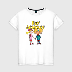 Женская футболка хлопок с принтом Арнольд и Хельга в Новосибирске, 100% хлопок | прямой крой, круглый вырез горловины, длина до линии бедер, слегка спущенное плечо | arnold | helga | hey | hey arnold | арнольд | хельга | эй арнольд