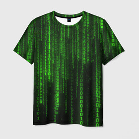 Мужская футболка 3D с принтом Двоичный код в Новосибирске, 100% полиэфир | прямой крой, круглый вырез горловины, длина до линии бедер | код | матрица | ошибки | хакер | цифры
