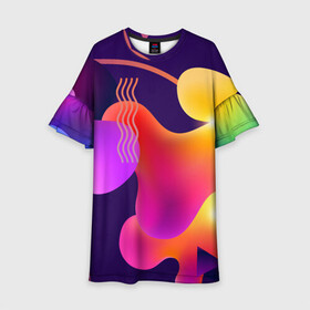 Детское платье 3D с принтом Rainbow T-Shirt в Новосибирске, 100% полиэстер | прямой силуэт, чуть расширенный к низу. Круглая горловина, на рукавах — воланы | Тематика изображения на принте: colorful | rainbow | градиент | иллюстрация | линии