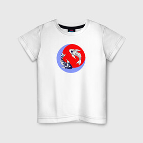 Детская футболка хлопок с принтом Рыбки Кои в Новосибирске, 100% хлопок | круглый вырез горловины, полуприлегающий силуэт, длина до линии бедер | инь янь | карпы | кои | луна | рыбки кои | рыбы | солнце