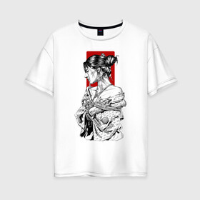 Женская футболка хлопок Oversize с принтом Шибари в Новосибирске, 100% хлопок | свободный крой, круглый ворот, спущенный рукав, длина до линии бедер
 | арт | верёвка | девушка | кимано | рисунок | связывание | черно белый | чёрно белый рисунок | шибаре
