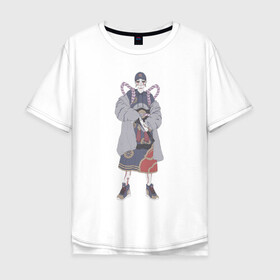 Мужская футболка хлопок Oversize с принтом Стимпанк наёмник в Новосибирске, 100% хлопок | свободный крой, круглый ворот, “спинка” длиннее передней части | арт | воин | демон | ёкай | киберпанк | китай | рисунок | рога | самурай | стимпанк | япония