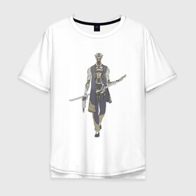 Мужская футболка хлопок Oversize с принтом Робот воин в Новосибирске, 100% хлопок | свободный крой, круглый ворот, “спинка” длиннее передней части | арт | воин | демон | ёкай | катана | китай | рисунок | робот | рога | самурай | стимпанк | япония