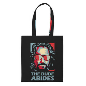 Шоппер 3D с принтом The Dude Abides (Лебовски) в Новосибирске, 100% полиэстер | Плотность: 200 г/м2; Размер: 34×35 см; Высота лямок: 30 см | abide | big | dude | jeff | lebowski | the | большой | лебовски | фильм | чувак