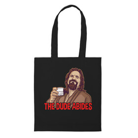 Шоппер 3D с принтом The Dude Abides (Lebowski) в Новосибирске, 100% полиэстер | Плотность: 200 г/м2; Размер: 34×35 см; Высота лямок: 30 см | abide | big | dude | jeff | lebowski | the | большой | лебовски | фильм | чувак