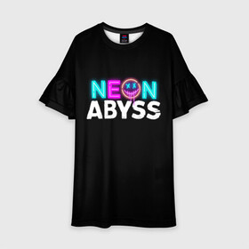 Детское платье 3D с принтом Neon Abyss в Новосибирске, 100% полиэстер | прямой силуэт, чуть расширенный к низу. Круглая горловина, на рукавах — воланы | abyss | game | neon | абис | аид | бездна | игра | мрачный отряд | неон эбесс | эбис
